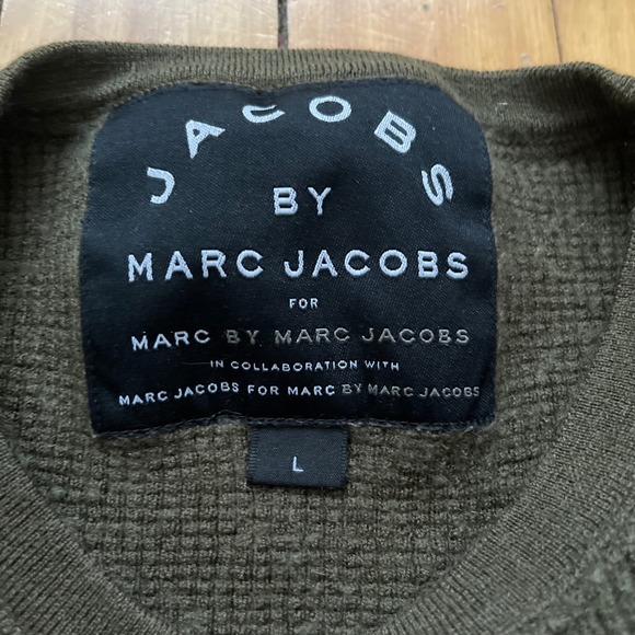 Marc by Marc Jacobs Mens Large Long Sleeve Waffle Knit Thermal Shirt Olive Green - Picture 2 of 5